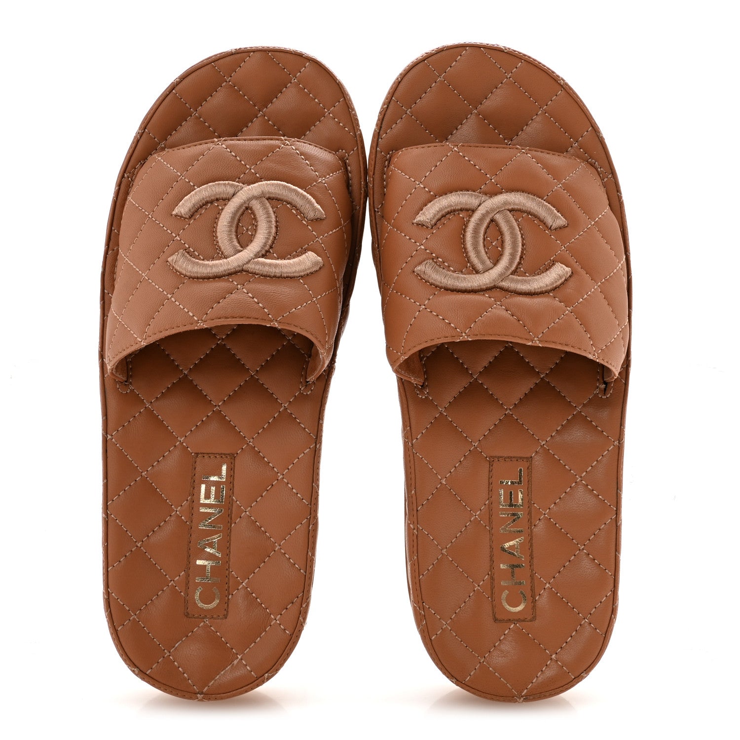 Chanel Lambskin Quilted CC Mules Sandals 39 Brown 1888274