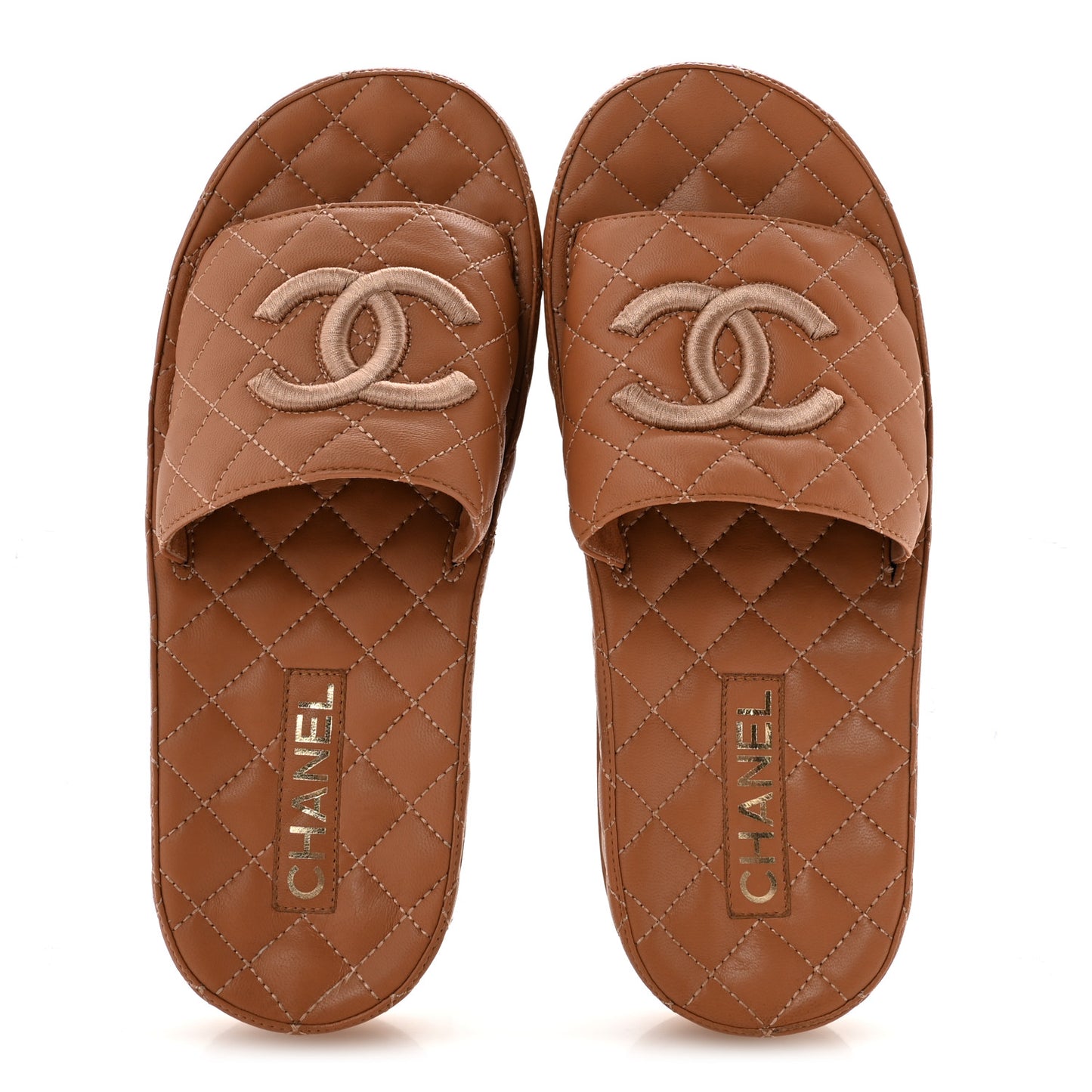 Lambskin Quilted CC Mules Sandals 39 Brown