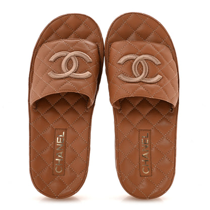 Chanel Lambskin Quilted CC Mules Sandals 39 Brown 2 of 10