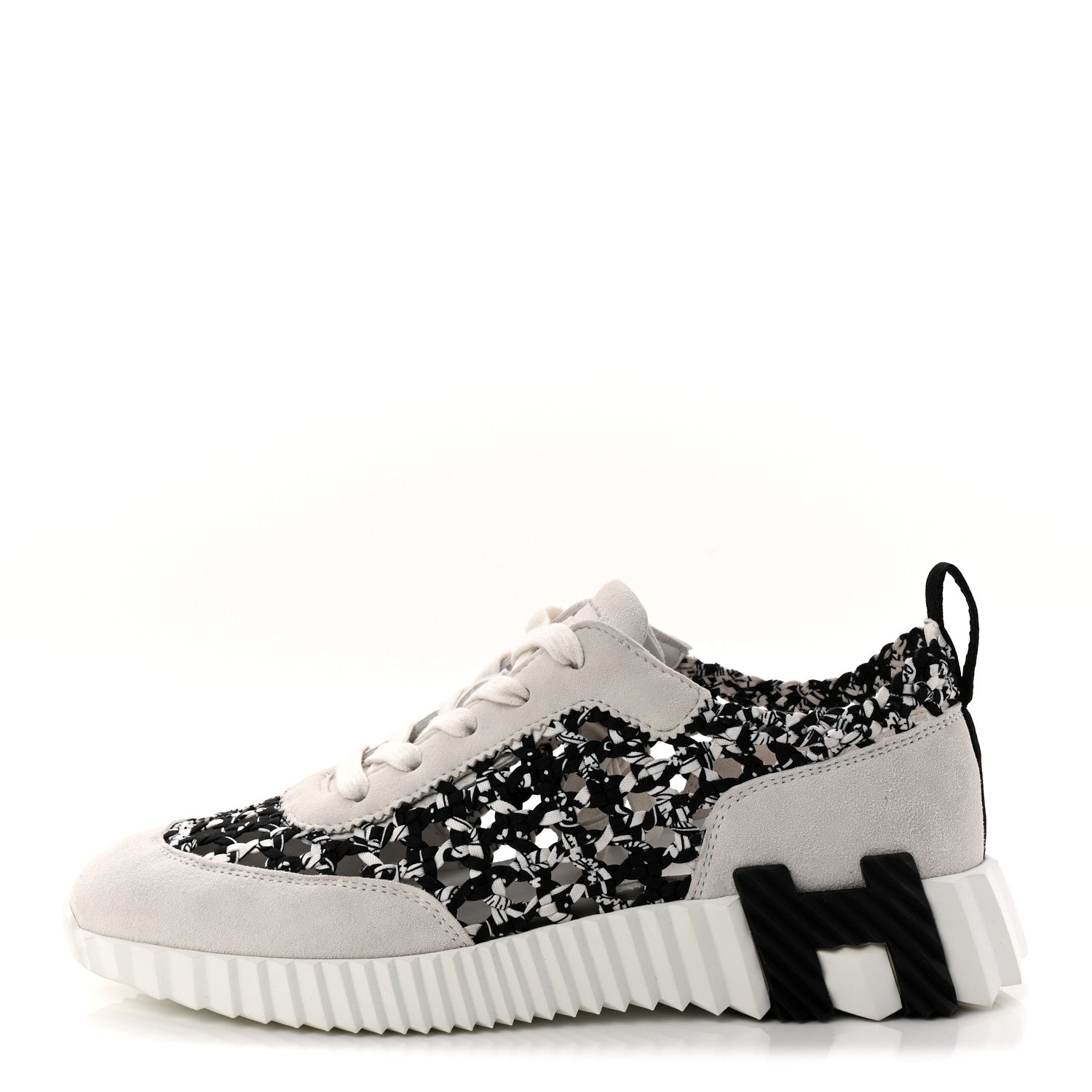 Hermes Braided Silk Sneakers 37.5 Black White 1 of 10