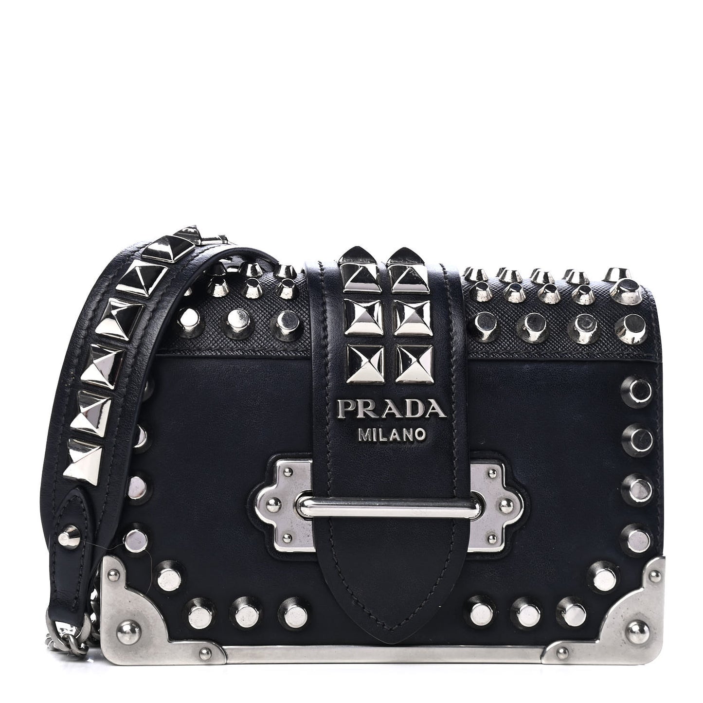 City Calf Saffiano Studded Small Cahier Bag Black