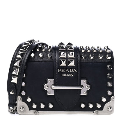 Prada City Calf Saffiano Studded Small Cahier Bag Black 1 of 4