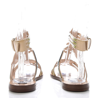 Valentino Garavani Patent Loveblade Caged Flat Sandals 36 Camel Rose 4 of 10