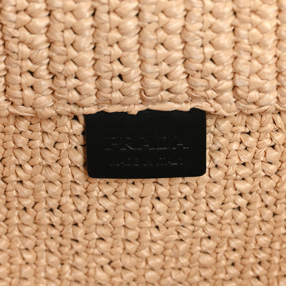Prada Yarn Raffia Effect Crochet Embroidered Logo Tote Naturale 6 of 8
