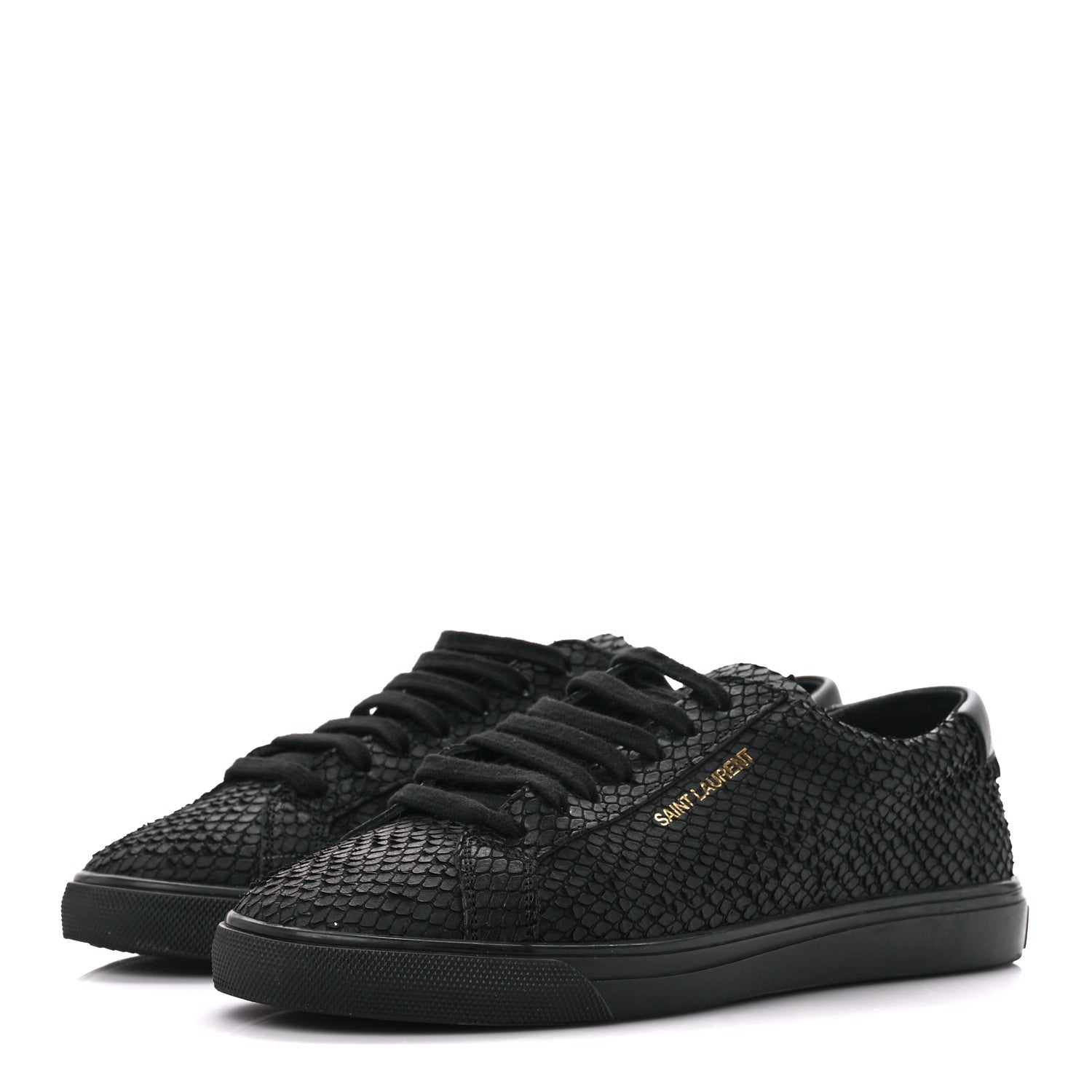 Saint Laurent Calfskin Python Effect Andy Low Top Sneakers 37.5 Black 3 of 9