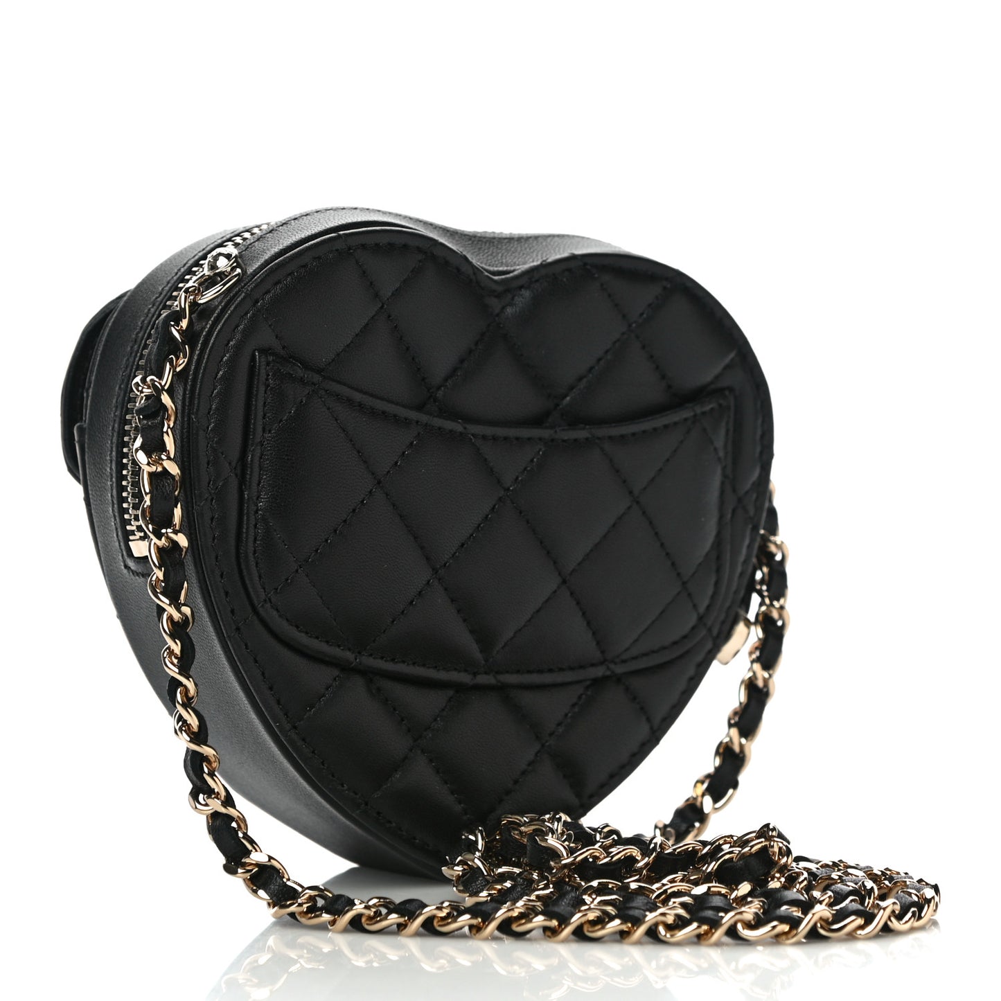 Lambskin Quilted CC In Love Heart Clutch With Chain Black