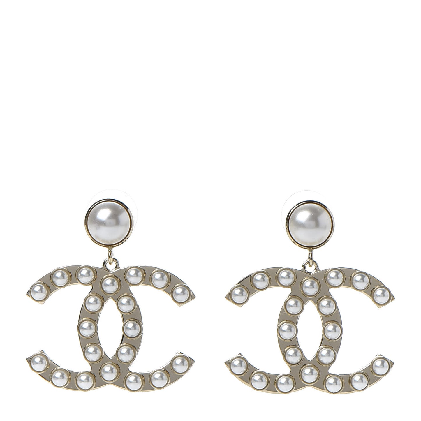 Pearl CC Drop Earrings Gold