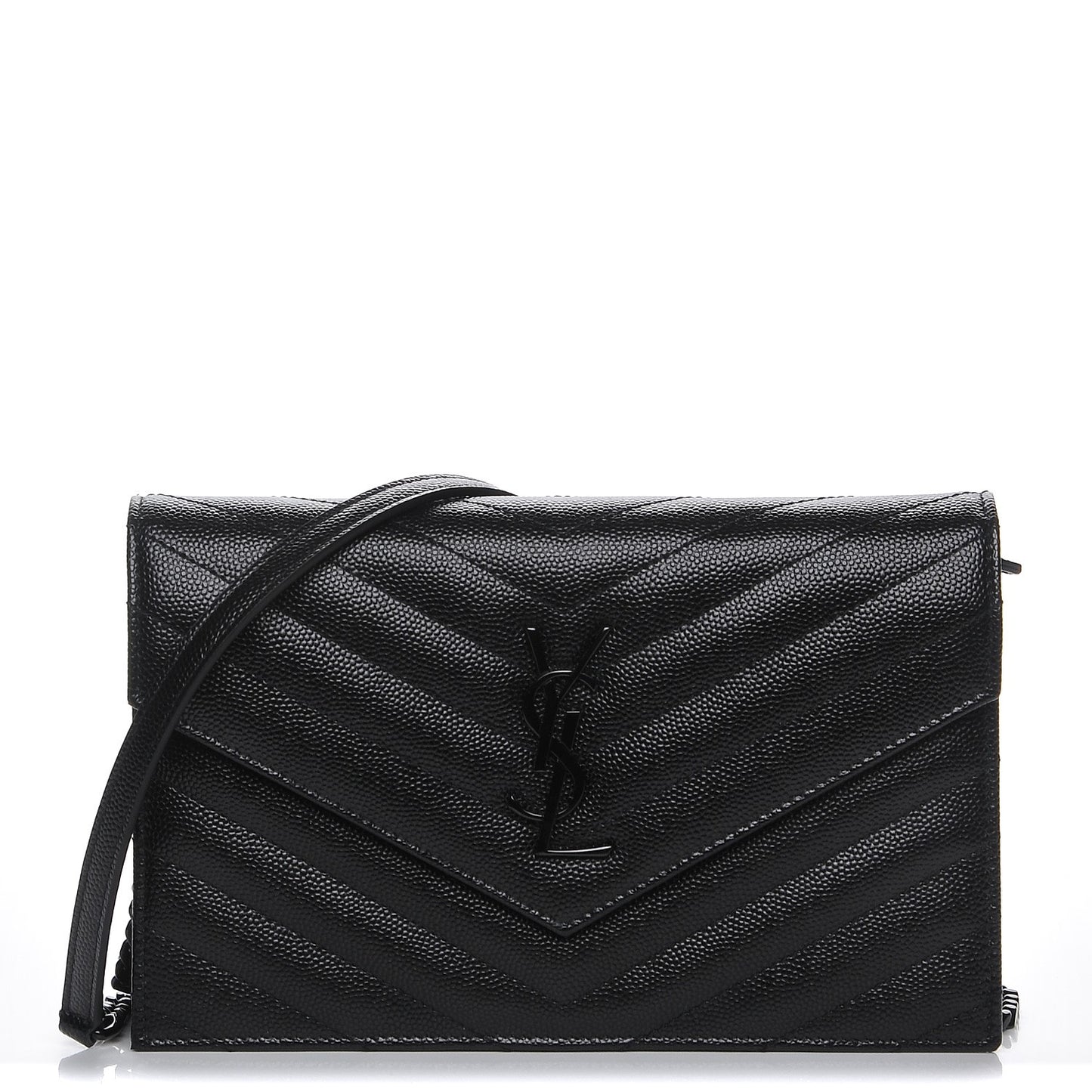 Grain De Poudre Matelasse Chevron Monogram Envelope Chain Wallet Black