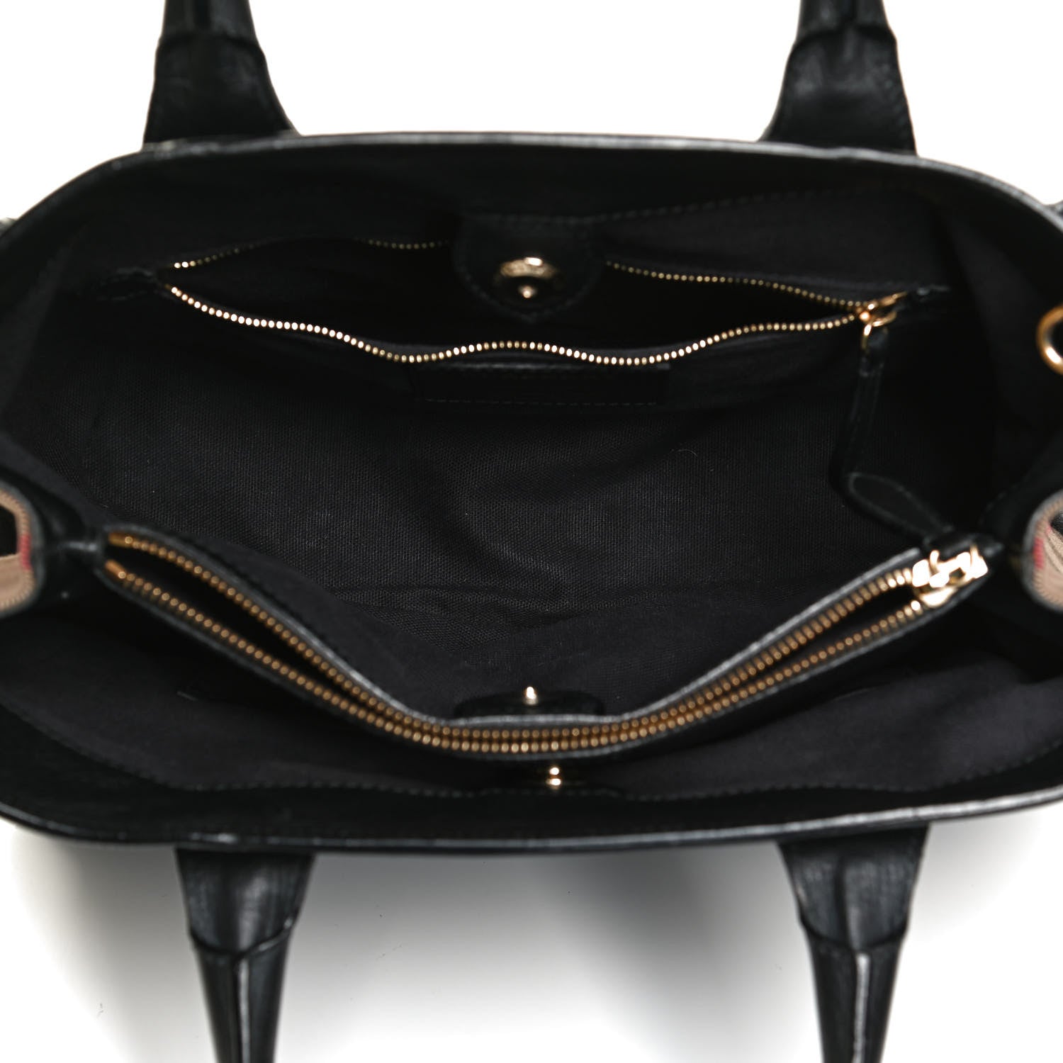 Burberry Grainy Calfskin House Check Medium Banner Tote Black 5 of 11