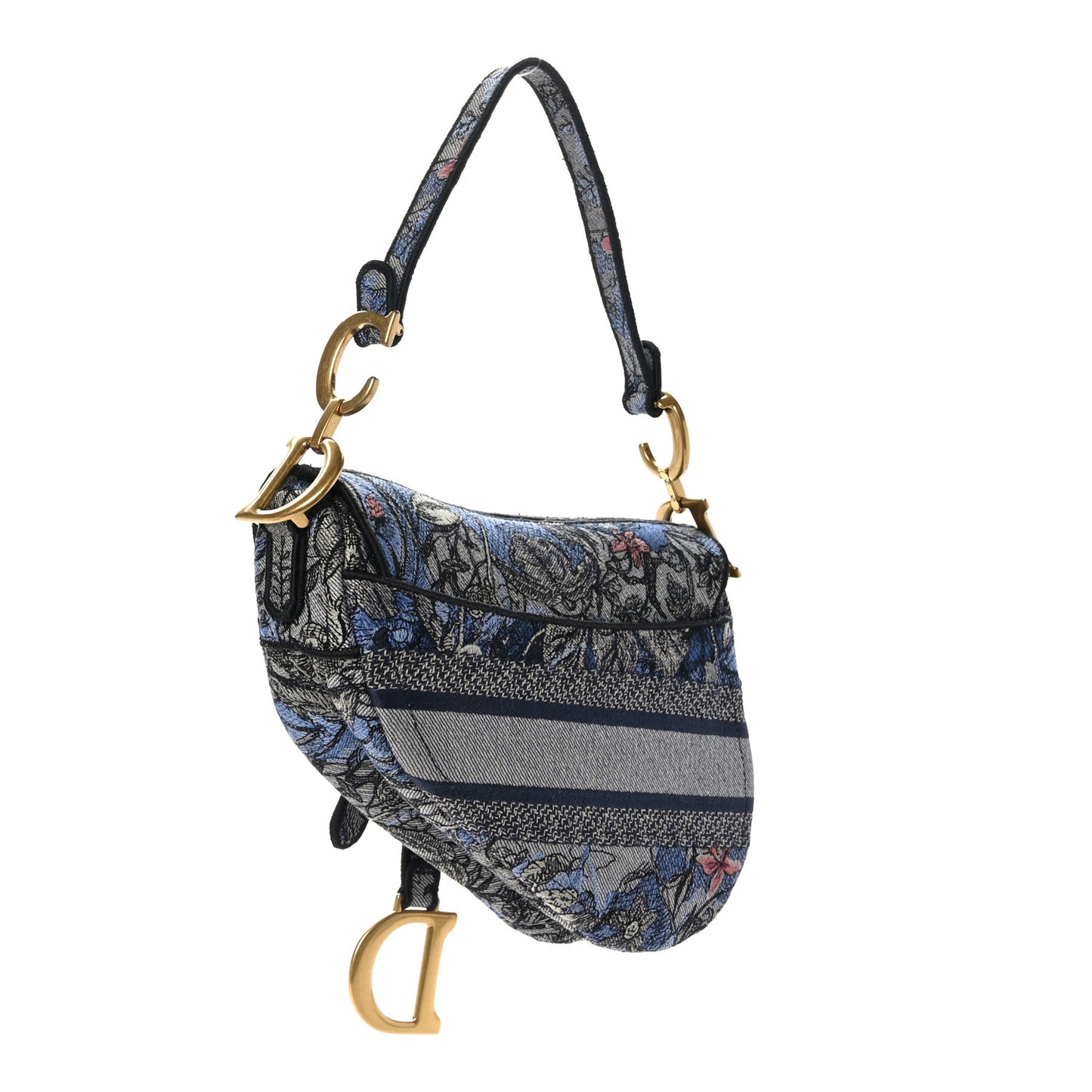 Canvas Embroidered Jardin Magique Saddle Bag Denim Multicolor