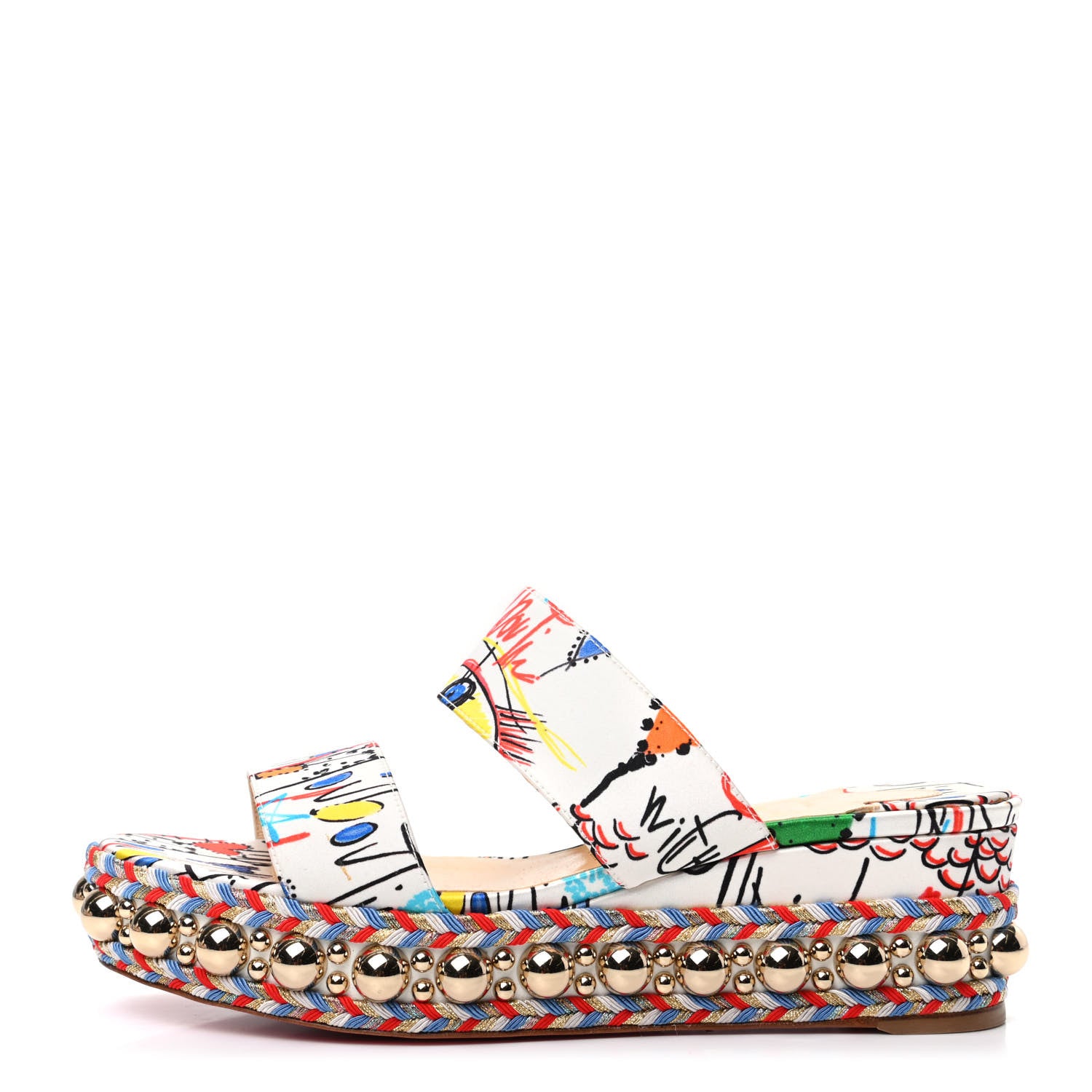 Christian Louboutin Satin Wallpaper Janitag 60 Platform Slide Sandals 38 White 1 of 7