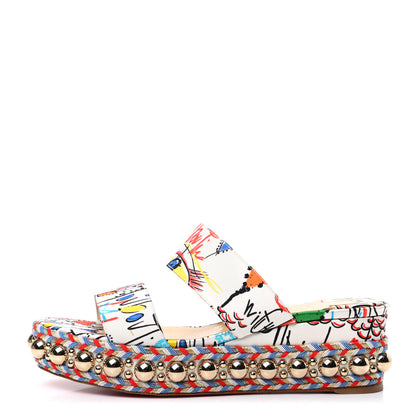 Christian Louboutin Satin Wallpaper Janitag 60 Platform Slide Sandals 38 White 1 of 7