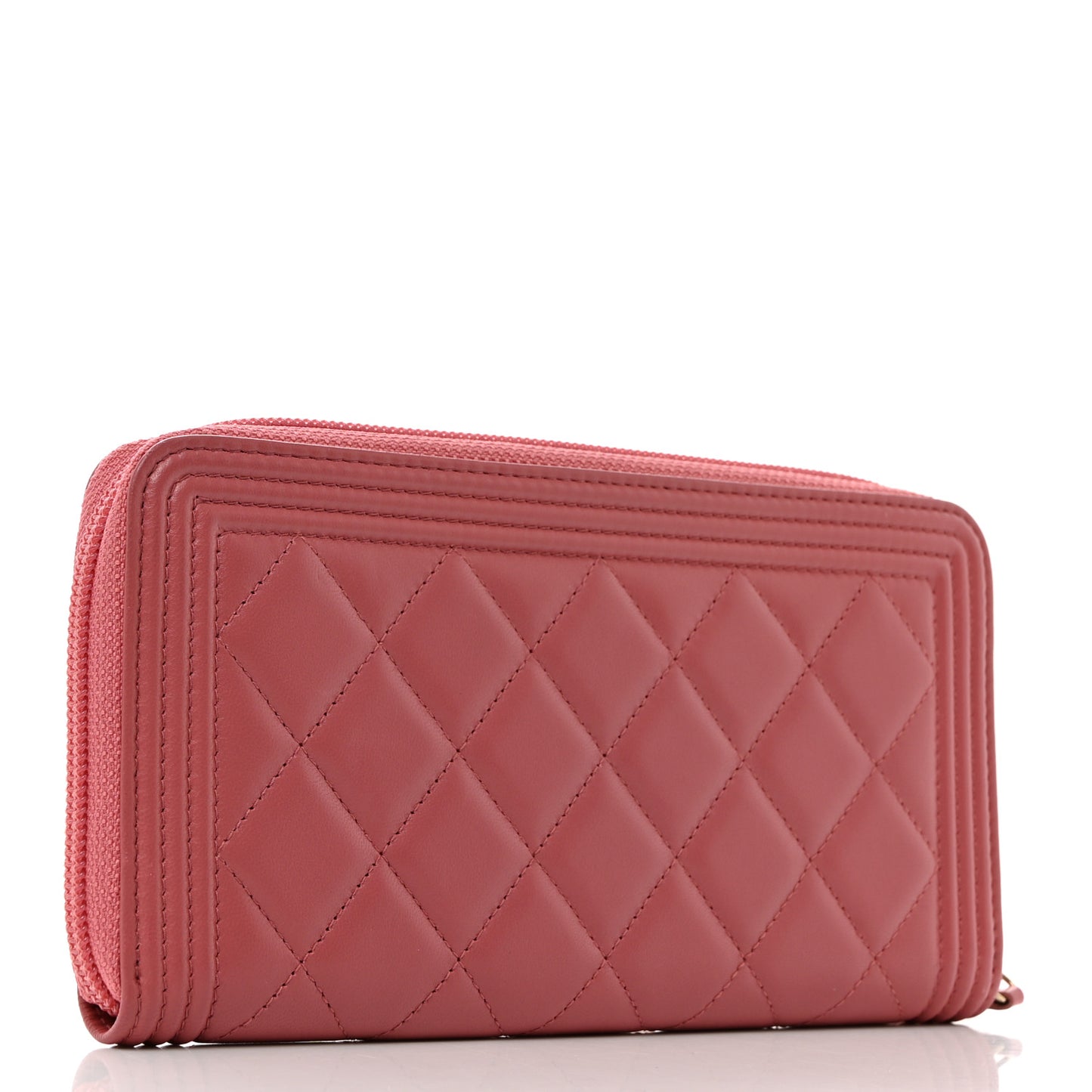 Lambskin Quilted Boy Zip Around Wallet Pink