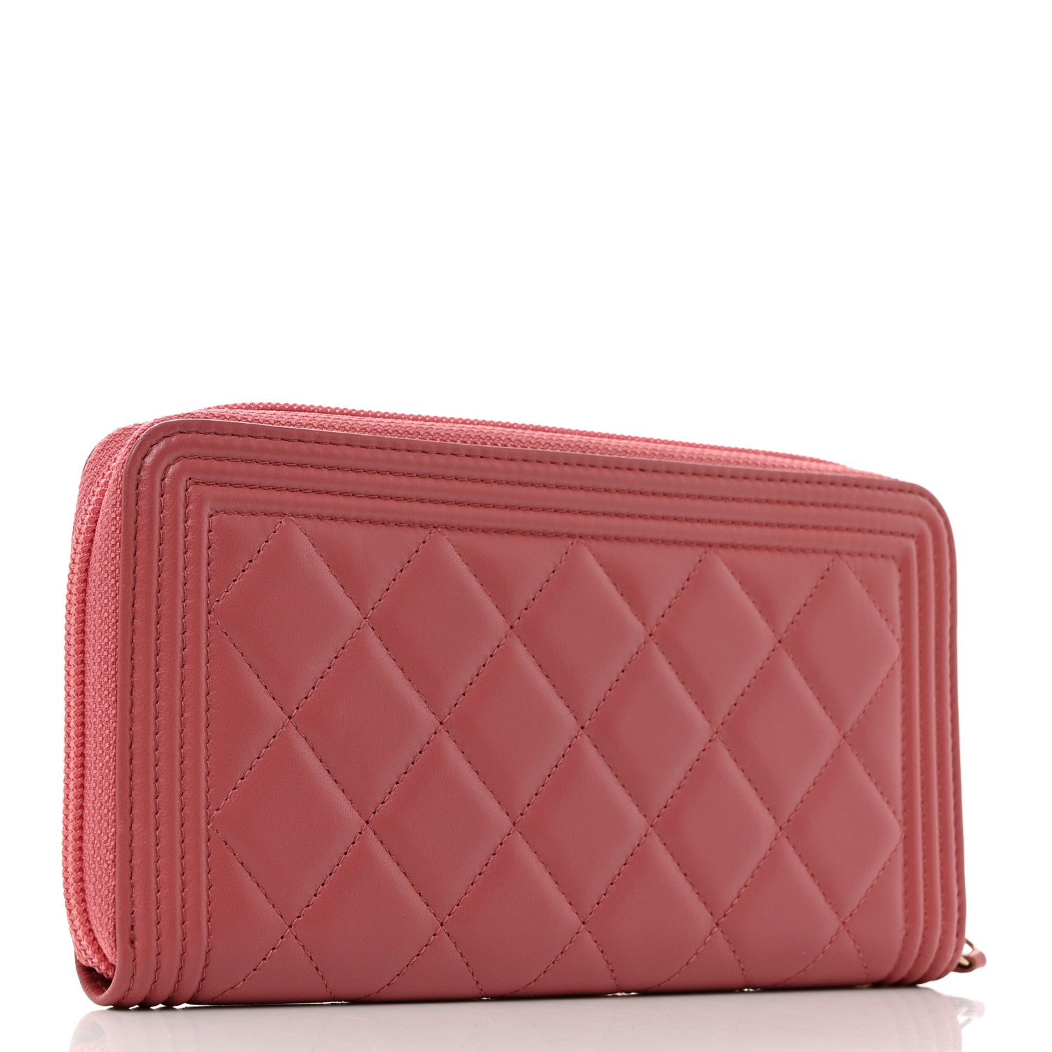 Chanel Lambskin Quilted Boy Zip Around Wallet Pink 3 of 8