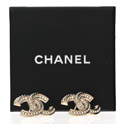 Chanel Crystal Pearl Chain Mania CC Earrings Gold 5 of 5