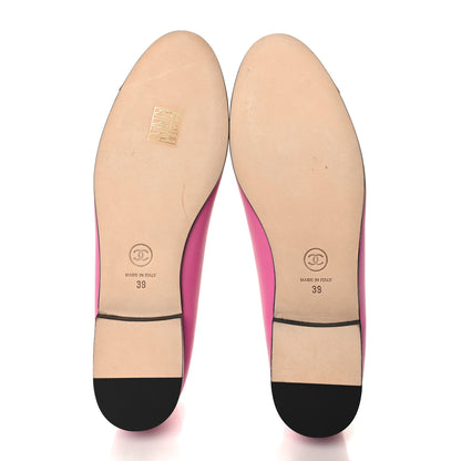 Chanel Calfskin Grosgrain Cap Toe CC Ballerina Flats 39 Pink Black 6 of 10