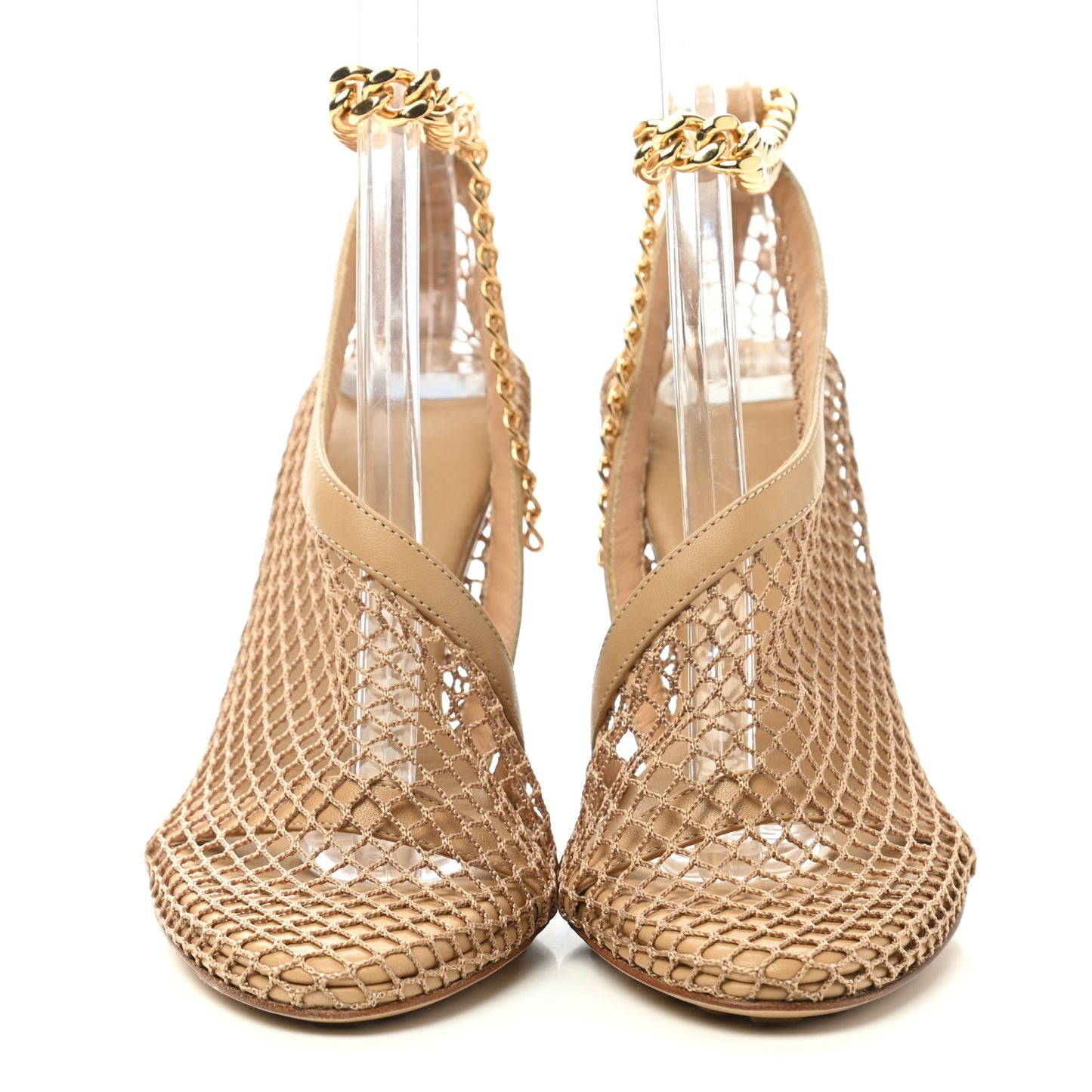 Mesh Nappa Chunky Chain Sandals 35 Beige Pony