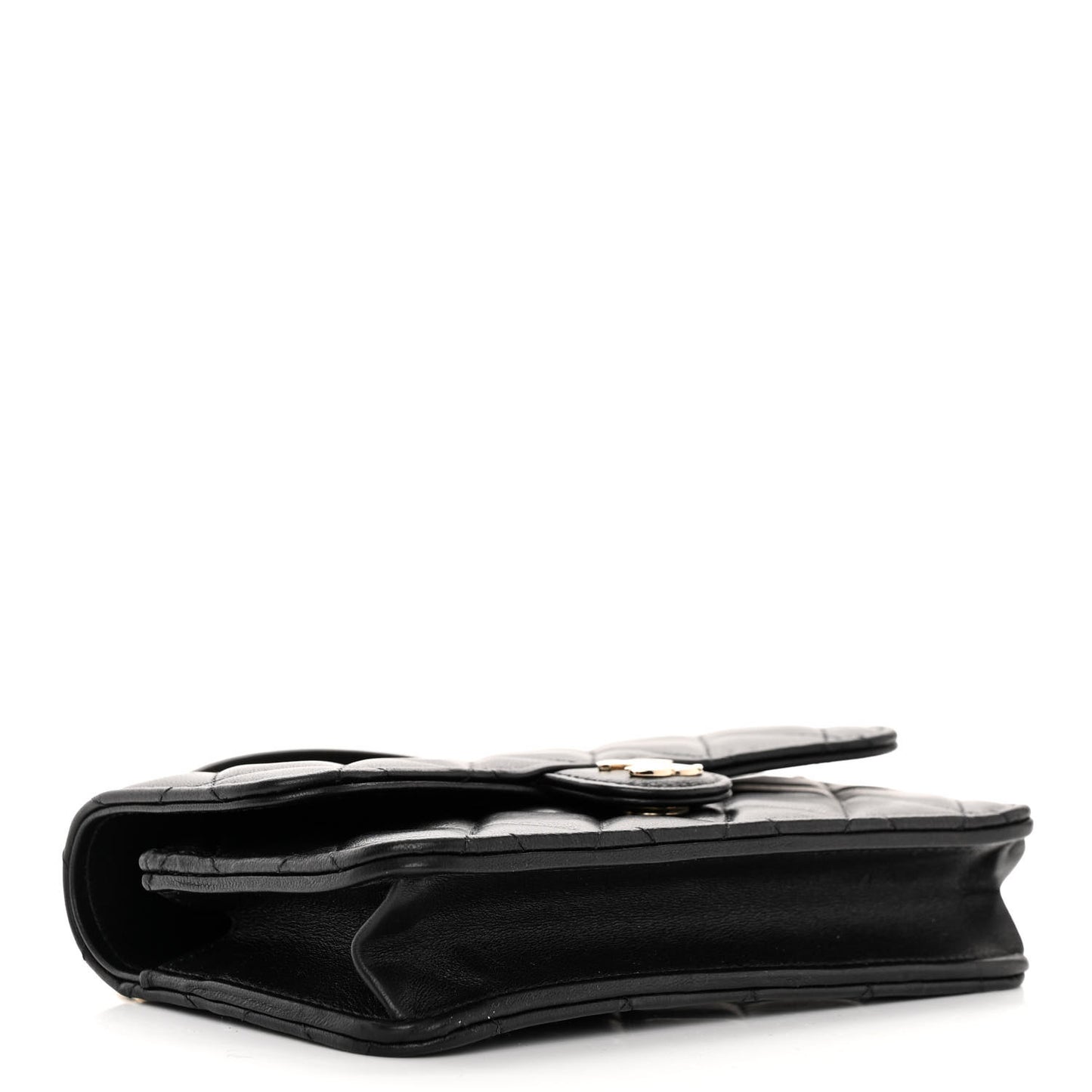 Lambskin Quilted Flap Phone Holder With Chain Black