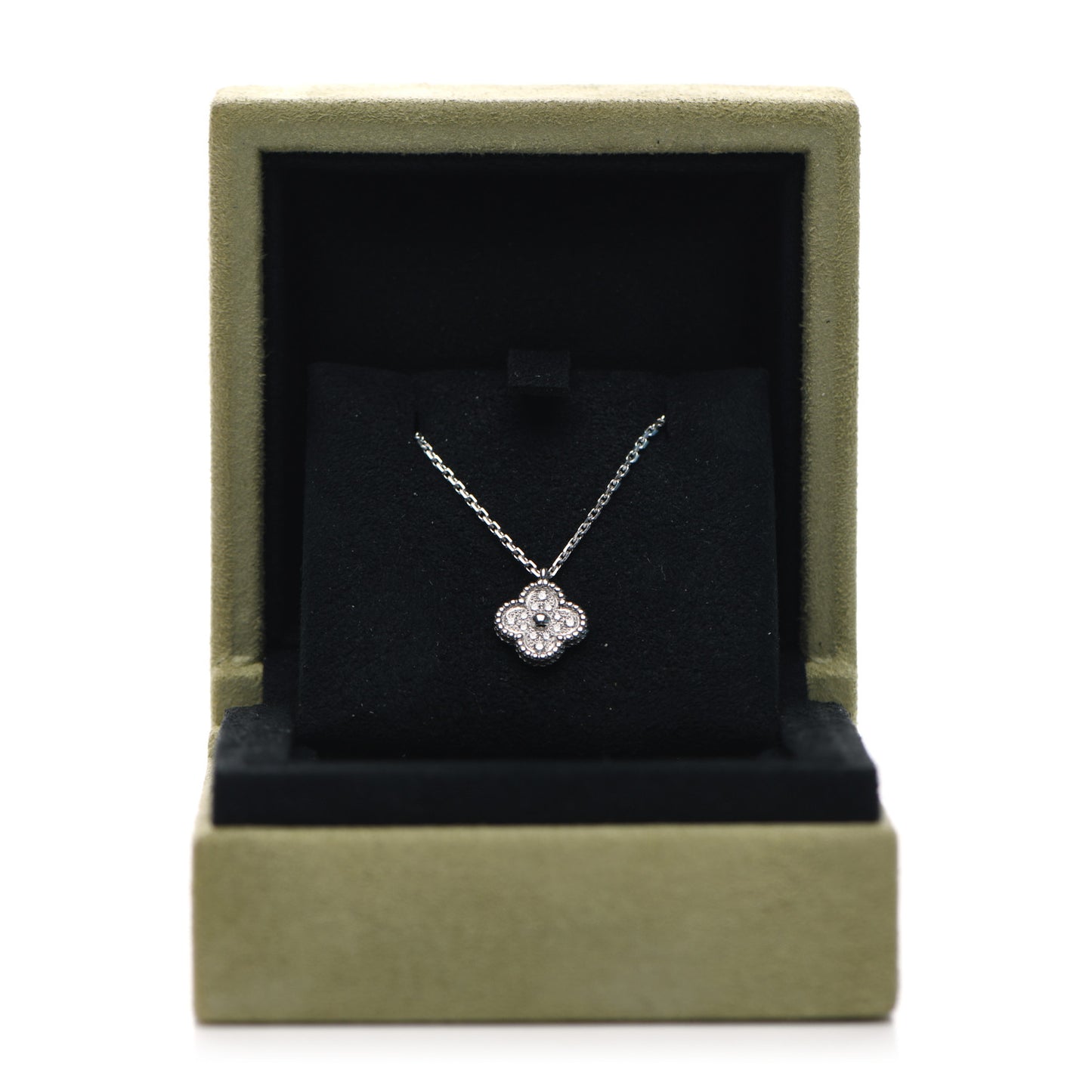 18K White Gold Diamond Sweet Alhambra Pendant Necklace