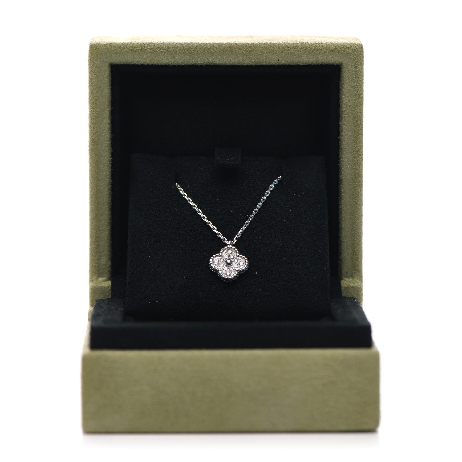 Van Cleef & Arpels 18K White Gold Diamond Sweet Alhambra Pendant Necklace 6 of 6