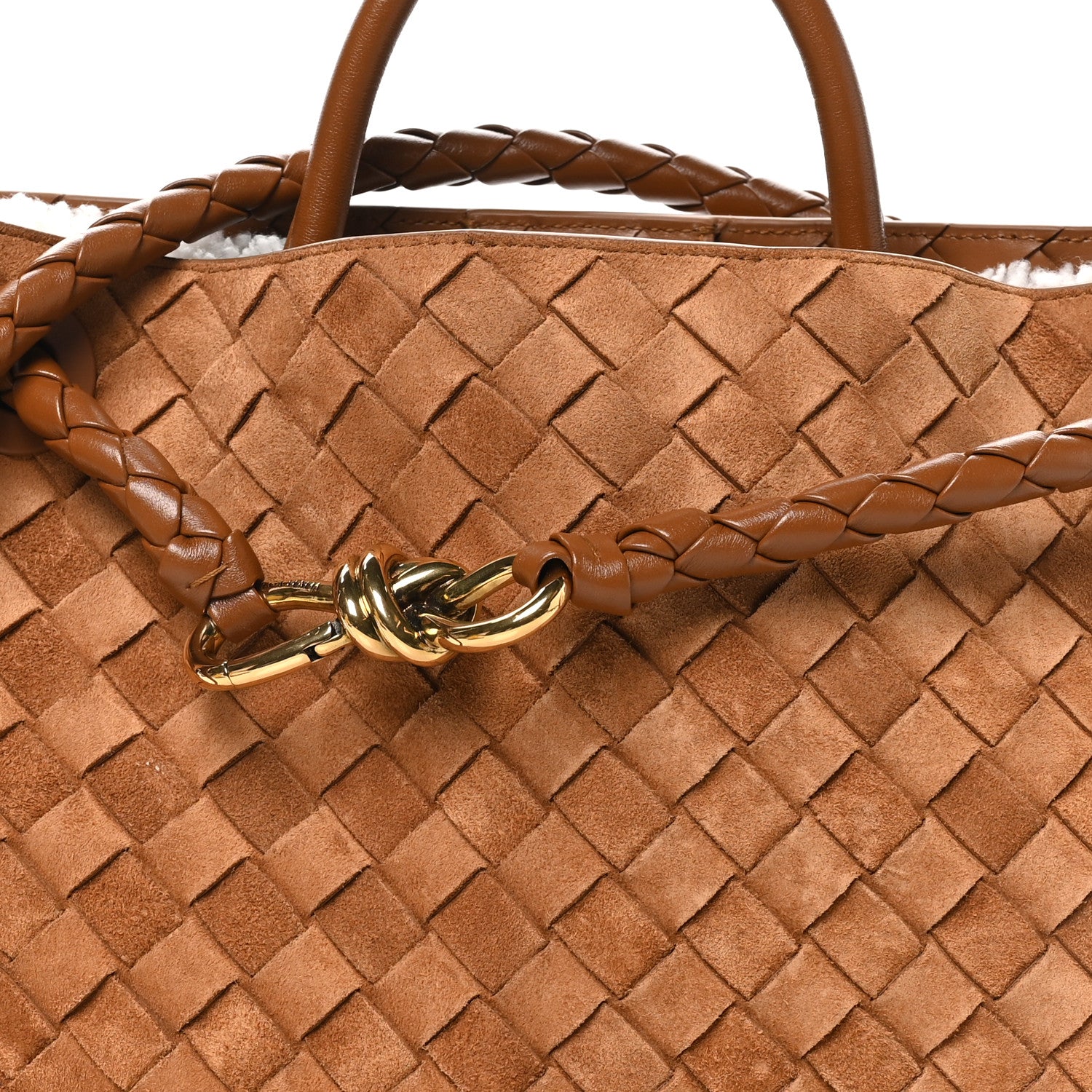 Bottega Veneta Suede Shearling Intrecciato Medium Andiamo Shoulder Bag Amber 7 of 9