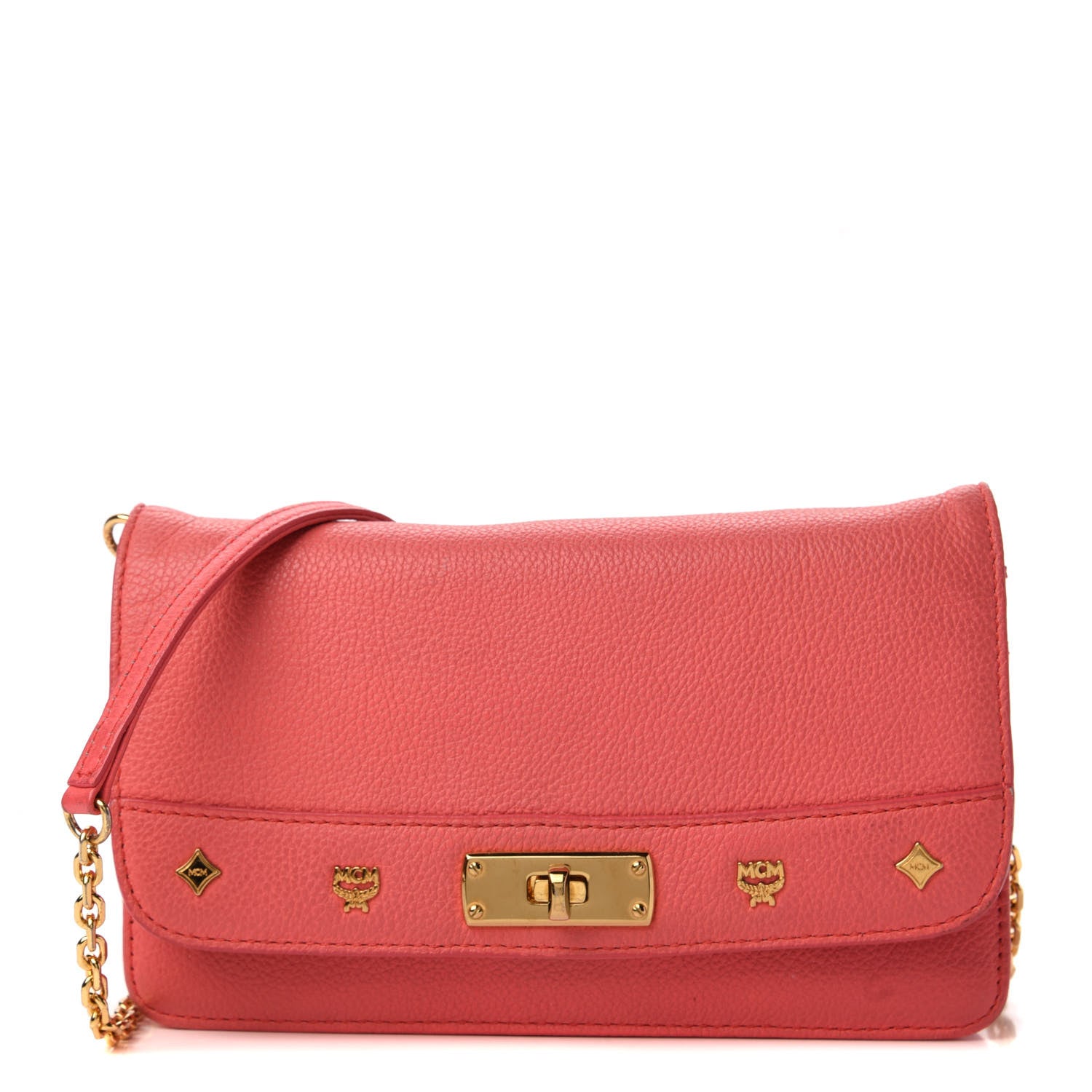 MCM Calfskin Studded Shoulder Bag Pink 1 of 8