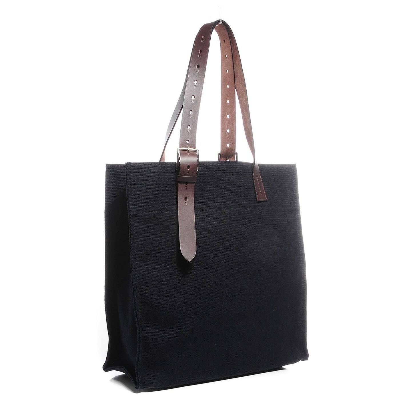 Canvas Calfskin Etriviere Shopping Tote Black