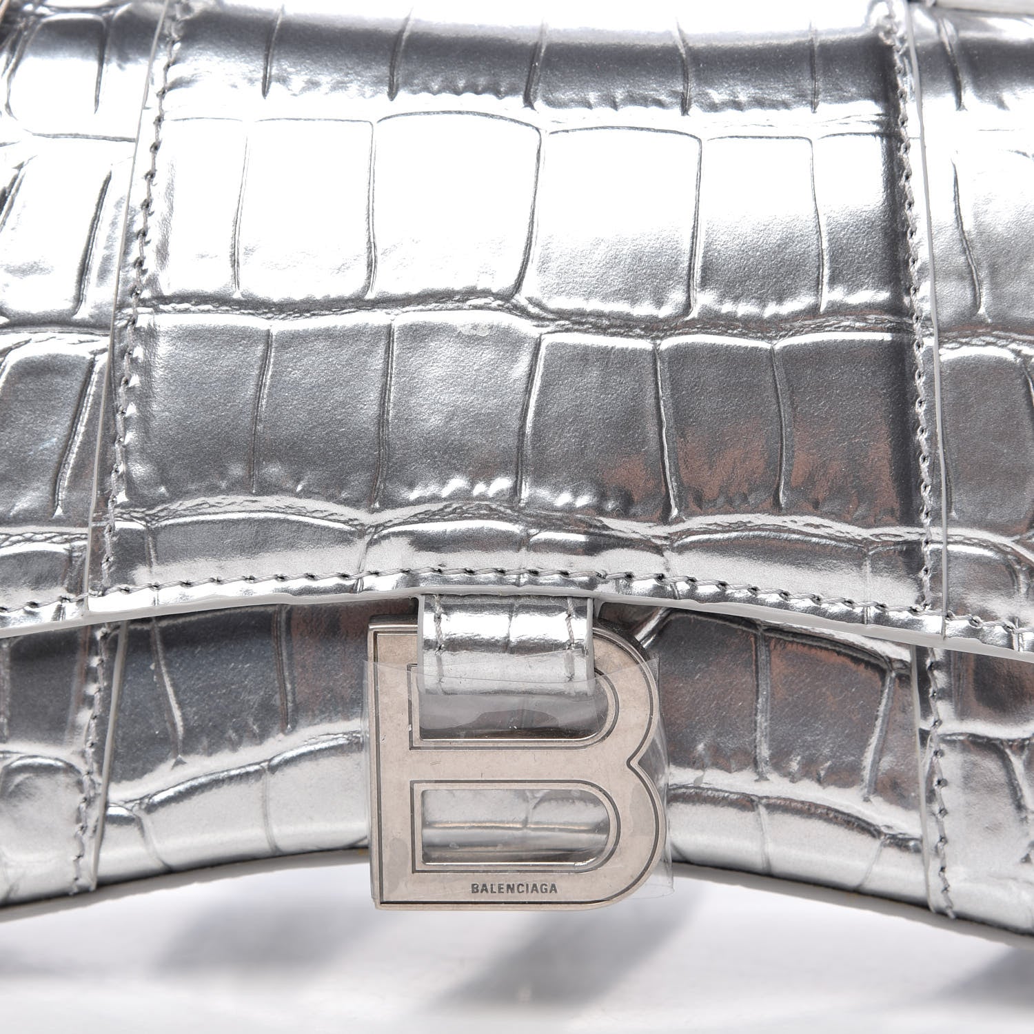 Balenciaga Metallic Calfskin Crocodile Embossed Hourglass Top Handle Bag XS Silver 10 of 10