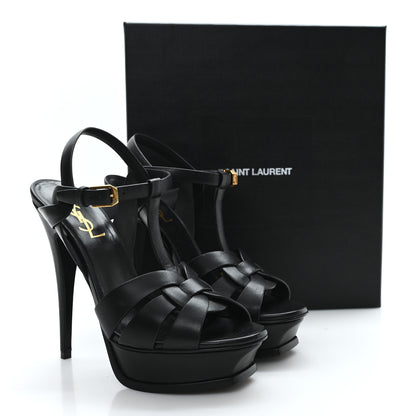 Saint Laurent Calfskin Tribute 105 Platform Sandals 38 Black 10 of 10