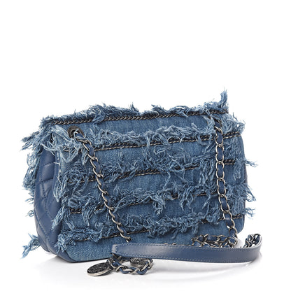 Chanel Calfskin Denim Fringe Chains Small Flap Blue 3 of 13