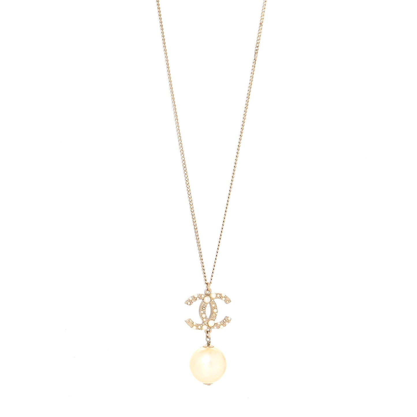 Pearl CC Drop Necklace Gold