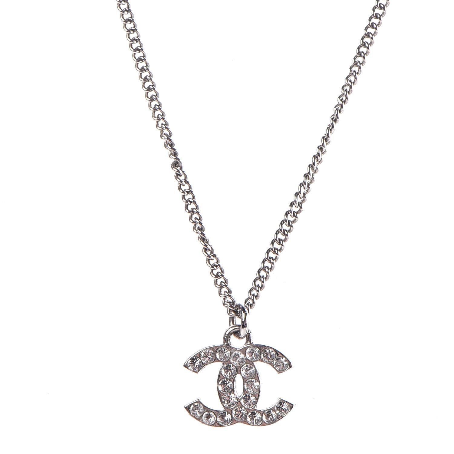Chanel Crystal Timeless CC Necklace Silver 4 of 6