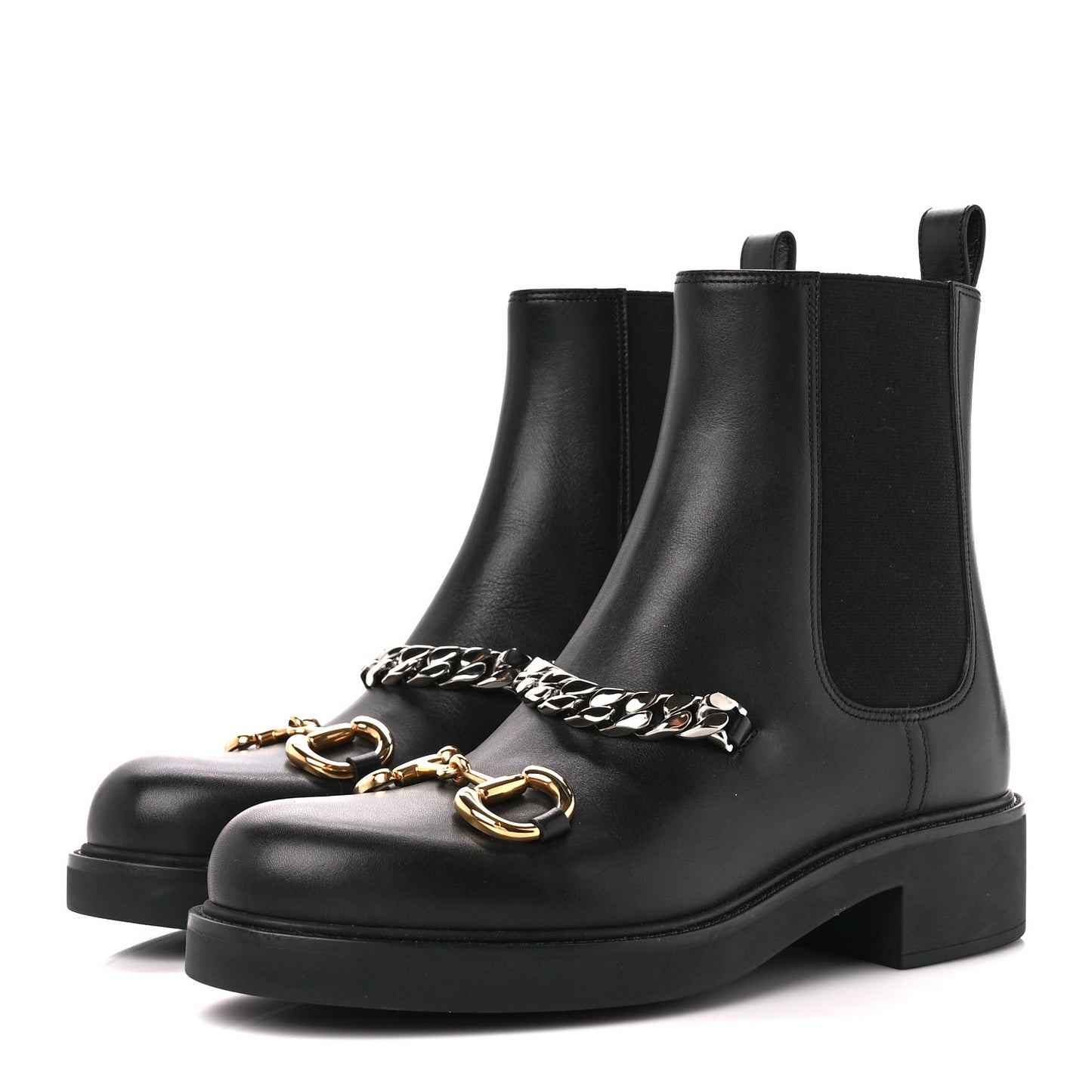 Flores Calfskin Horsebit Chain Ankle Boots 40 Black