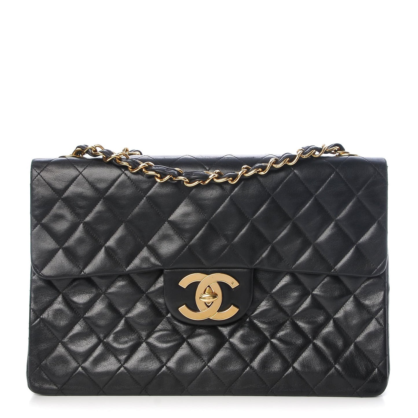 Lambskin Quilted XL Jumbo Single Flap Black