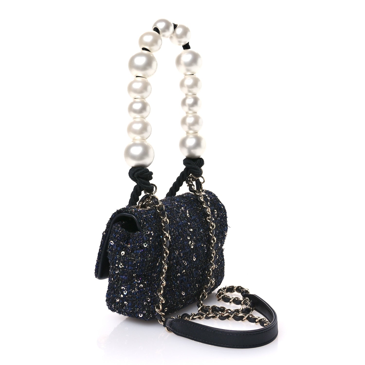 Chanel Tweed Mini Pearl Handle Flap Black Ecru 3 of 11