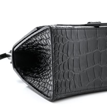 Balenciaga Shiny Calfskin Monochrome Crocodile Embossed Small Hourglass Top Handle Bag Black 10 of 15