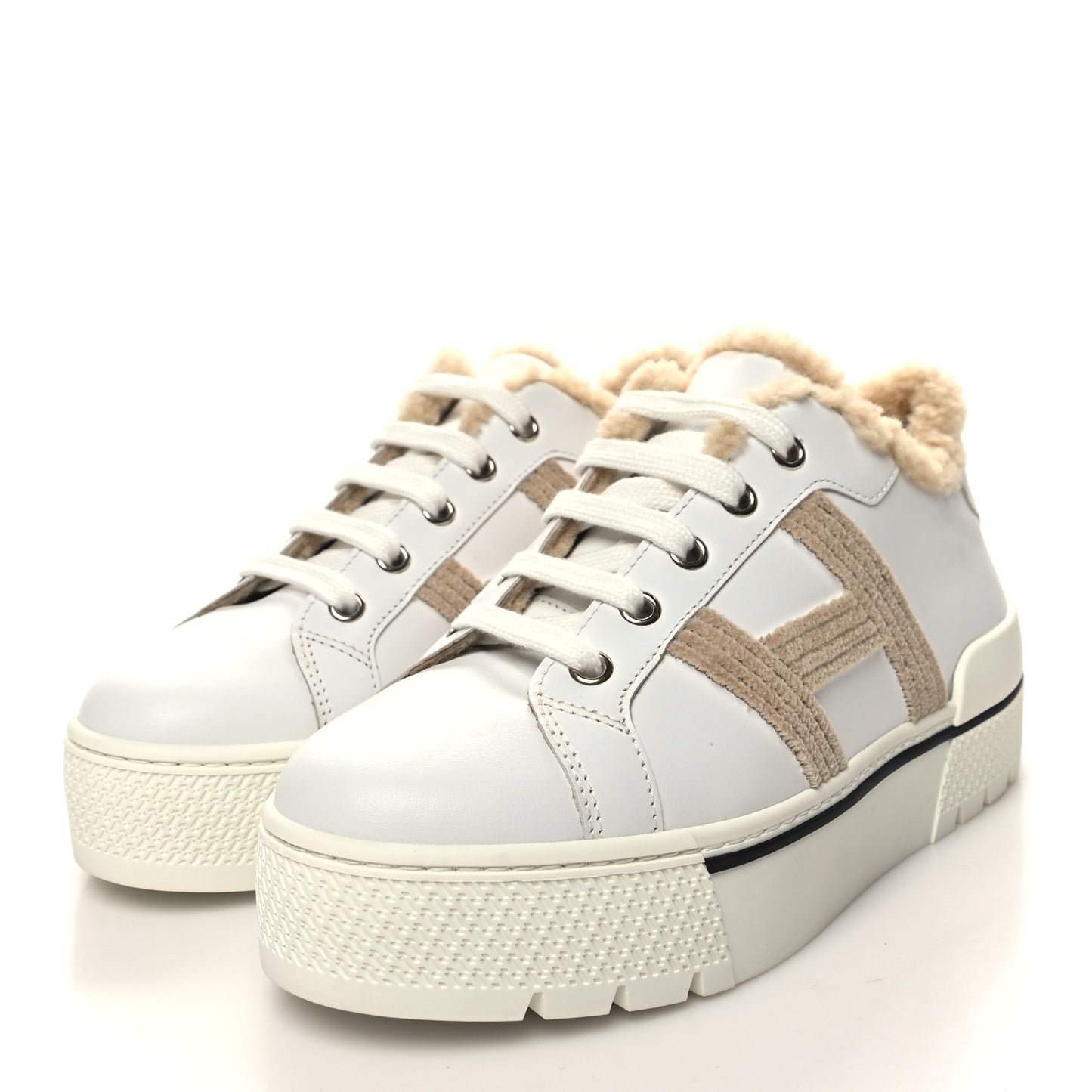 Calfskin Woolskin Dare Sneakers 35 White Ecru
