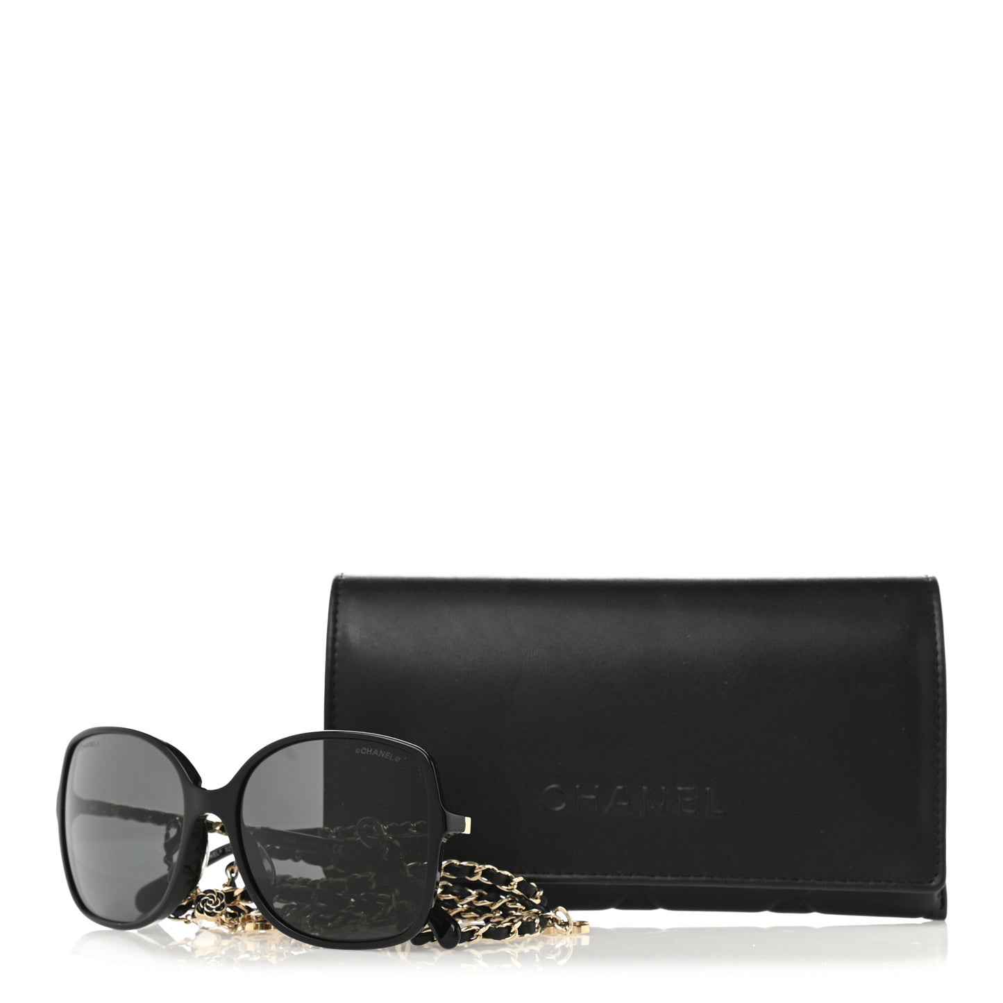 Acetate Lambskin Chain Square Sunglasses 5210-Q-A Black