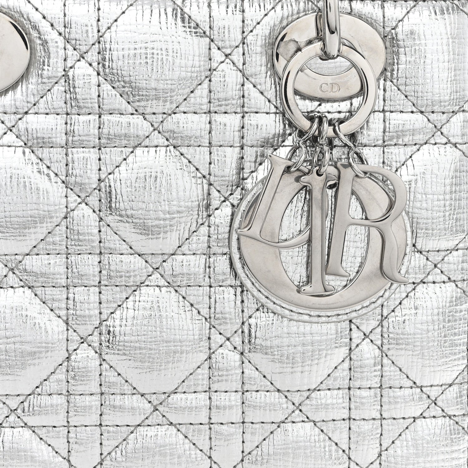 Christian Dior Metallic Grained Calfskin Cannage Small Lucky Badges My Lady Dior Silver 8 of 11