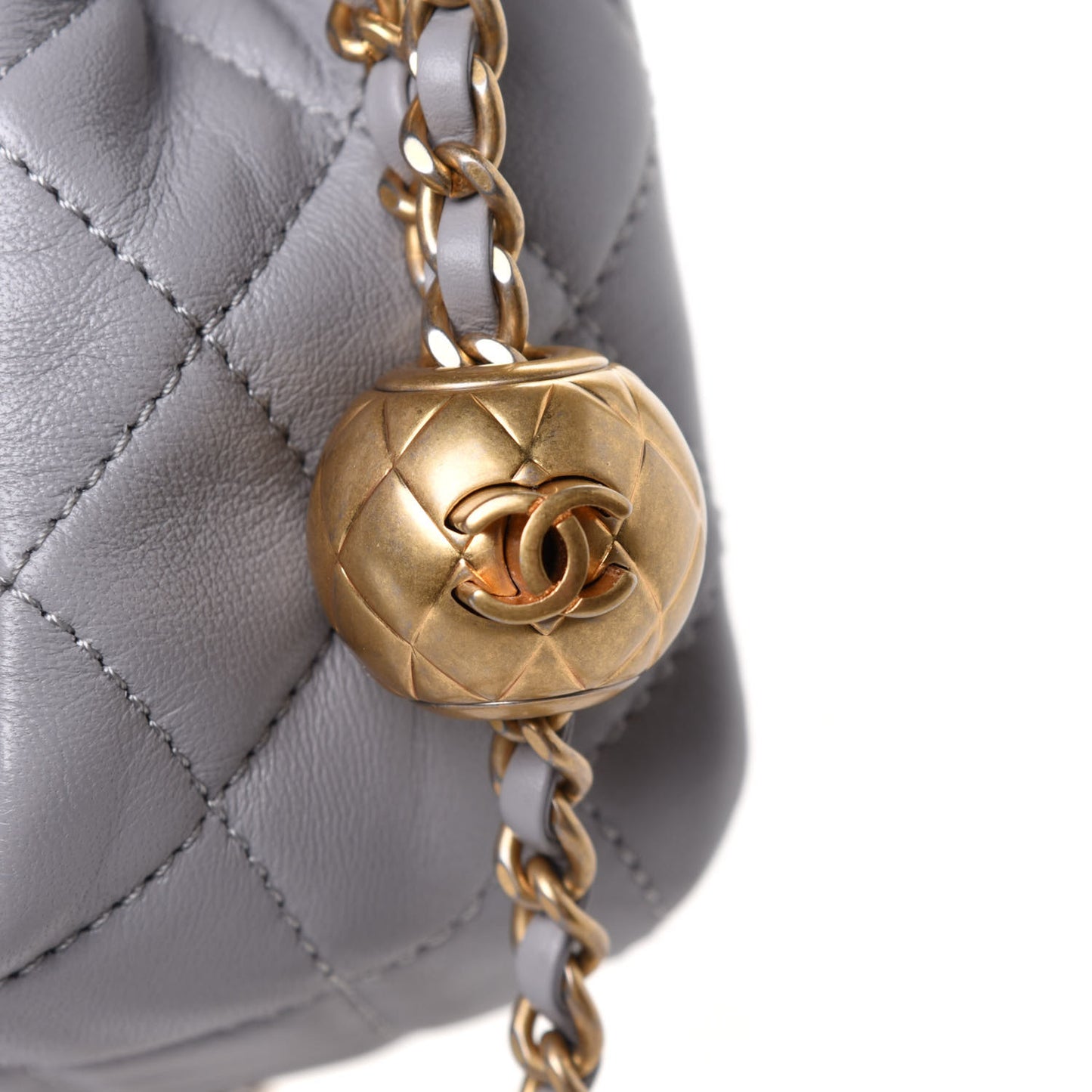 Lambskin Quilted Mini Pearl Crush Flap Light Grey