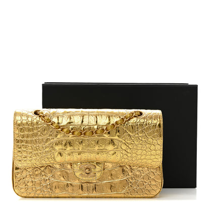 Chanel Metallic Calfskin Crocodile Embossed Cocodile Medium Double Flap Gold 12 of 12