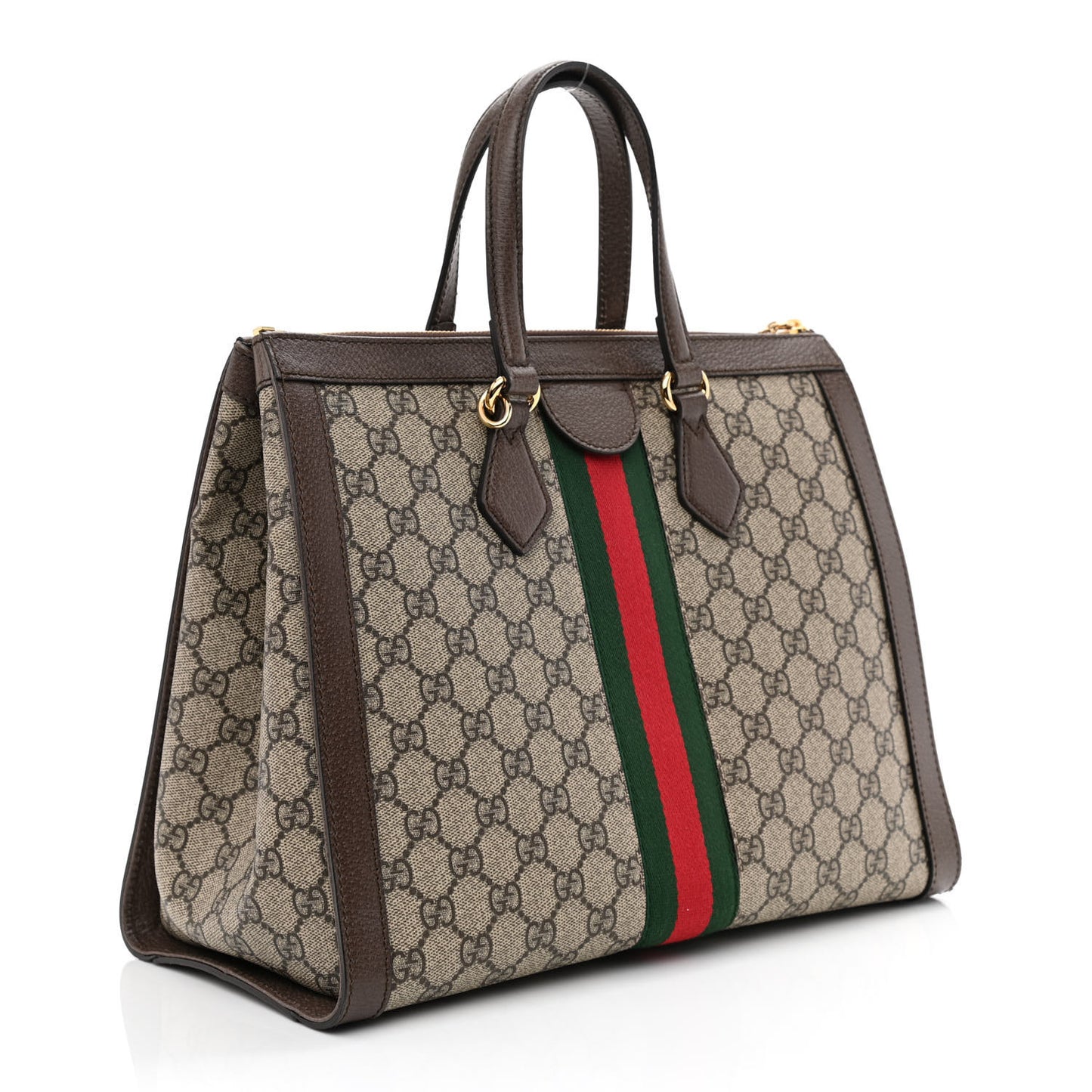 GG Supreme Monogram Web Medium Ophidia Tote Bag Brown