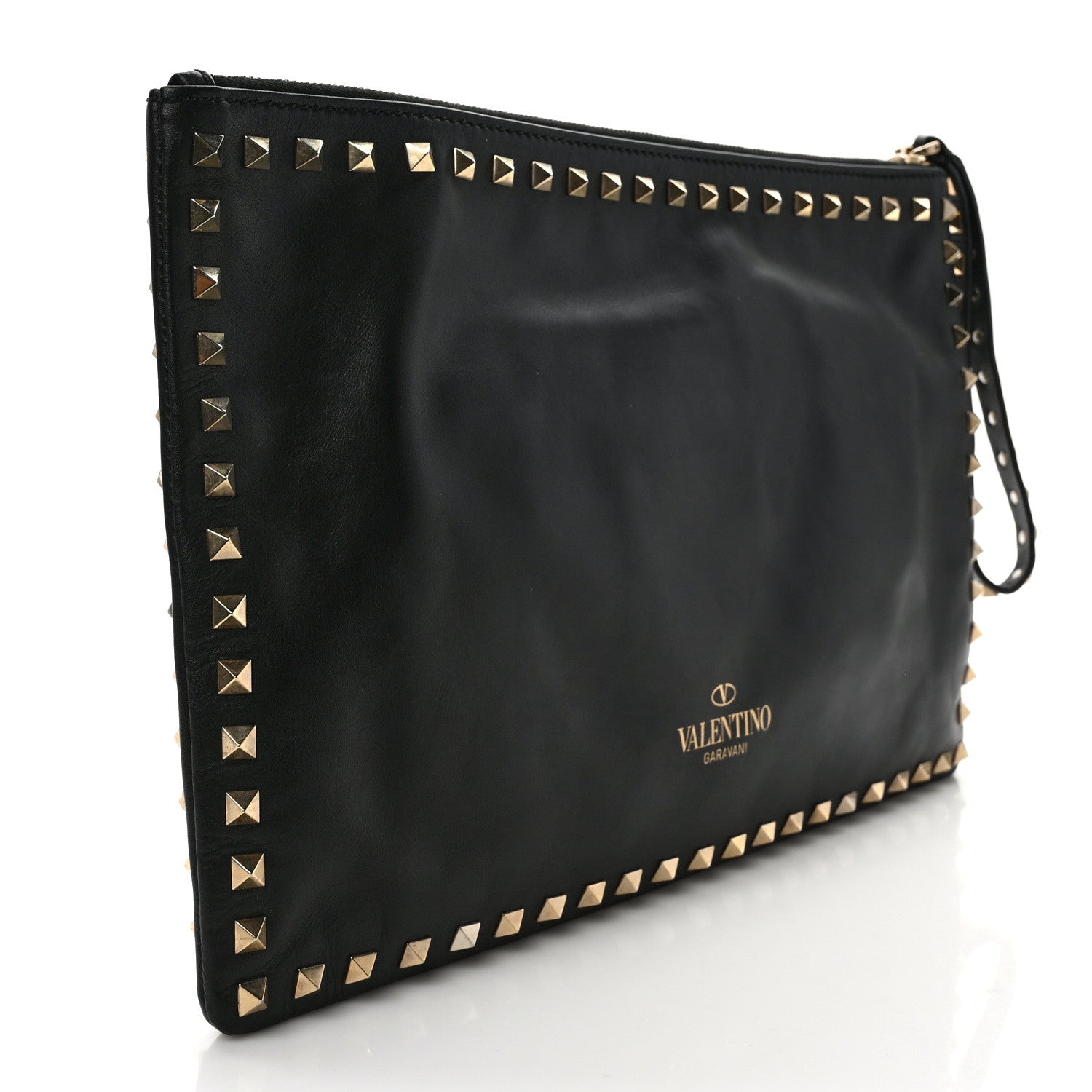 Valentino Garavani Vitello Large Rockstud Zip Wristlet Pouch Black 3 of 6