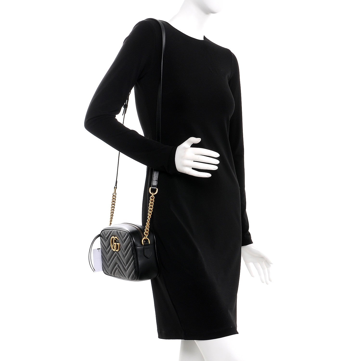 Gucci Calfskin Matelasse Small GG Marmont Chain Shoulder Bag Black 2 of 7