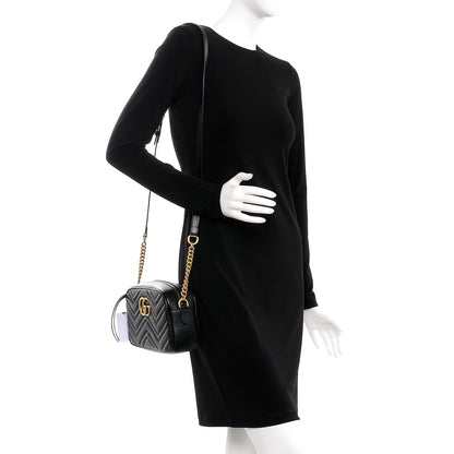 Gucci Calfskin Matelasse Small GG Marmont Chain Shoulder Bag Black 2 of 7