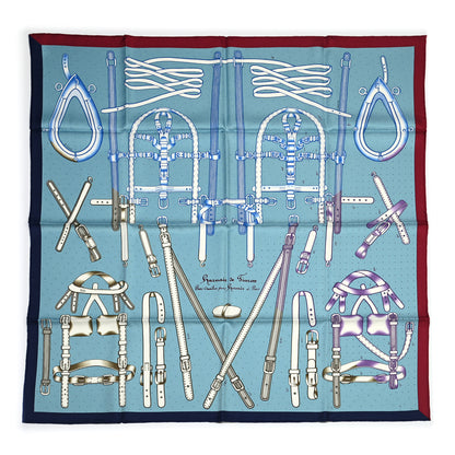 Hermes Silk Harnais De Timon Scarf 90 Bleu Glacier Bordeaux 1 of 5
