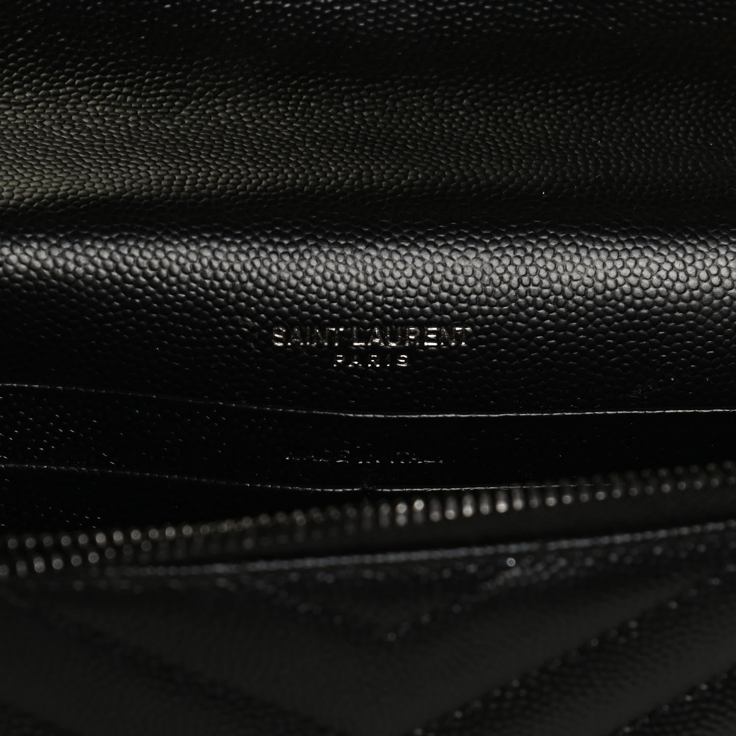 Saint Laurent Grain De Poudre Matelasse Chevron Monogram Monochrome Envelope Chain Wallet Black 6 of 12