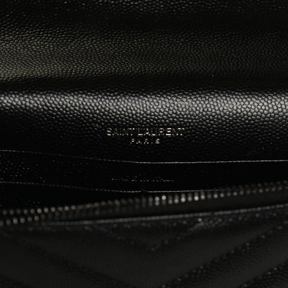 Saint Laurent Grain De Poudre Matelasse Chevron Monogram Monochrome Envelope Chain Wallet Black 6 of 12