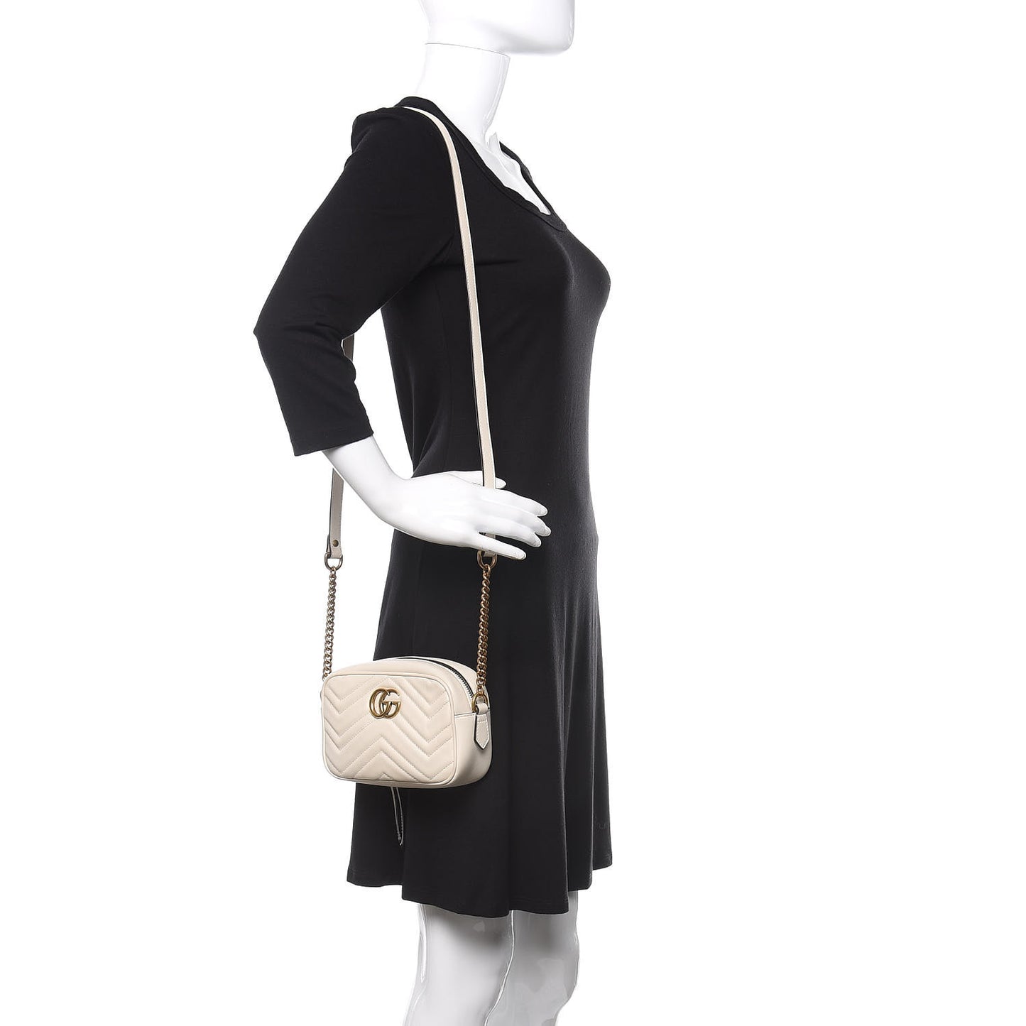 Calfskin Matelasse Mini GG Marmont Chain Shoulder Bag White