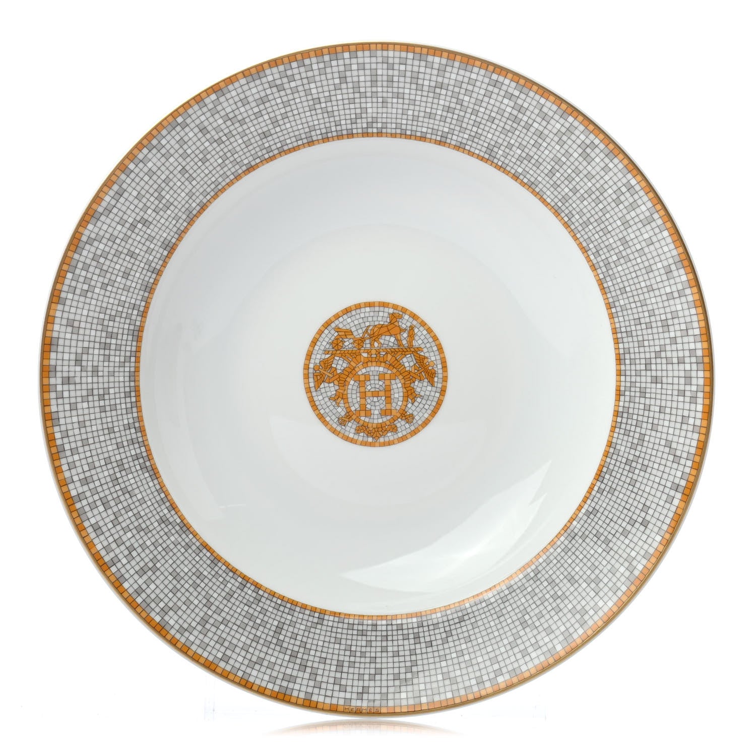 Hermes Porcelain Mosaique Au 24 Round Deep Platter Gold 1 of 4